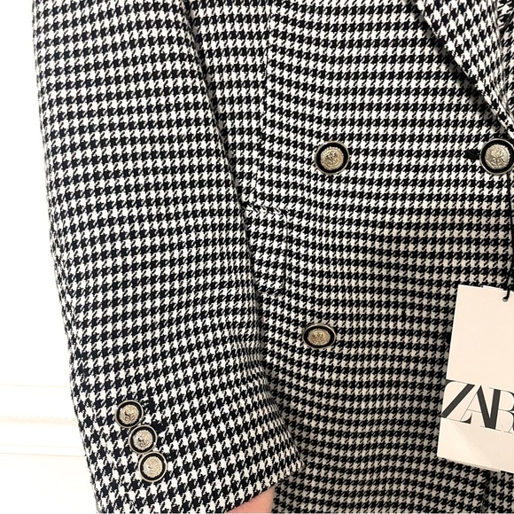 NWT ZARA • double breasted houndstooth blazer black white blogger favorite sz S - Picture 7 of 10